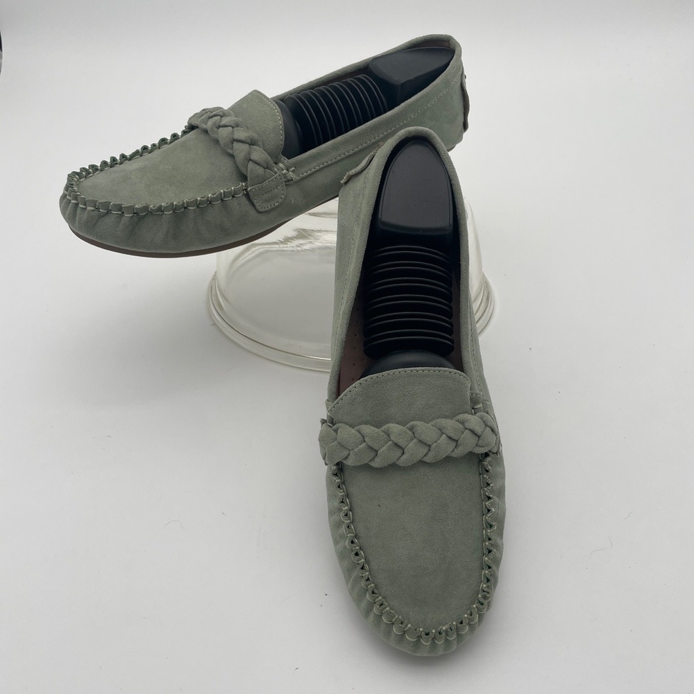JF JustFab Lincoln Braided Sage Green Driver Moccasin Loafers US 9 Vegan Recycle